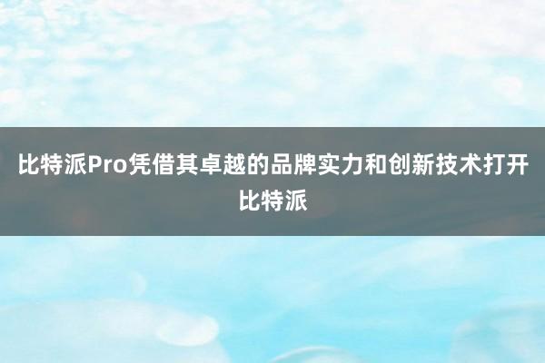 比特派Pro凭借其卓越的品牌实力和创新技术打开比特派